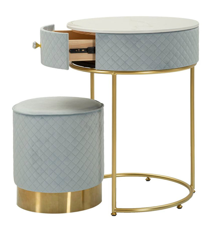 Hellblau Nachttisch Mit Passendem Pouf Velit Schminktisch (Marmorplatte)