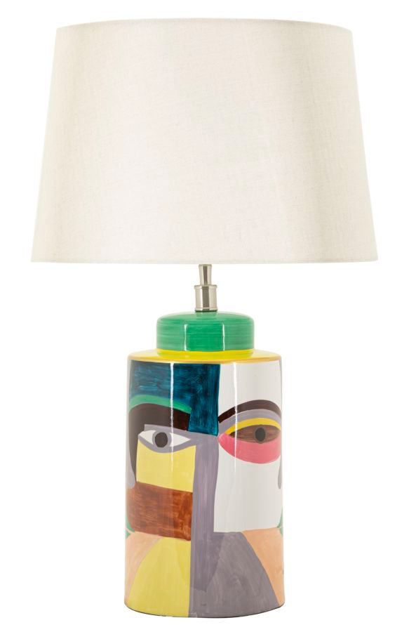 Bunte Deko Tischlampe Weiss Schirm Picassy Modern