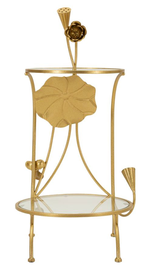 Gold Metall Beistelltisch 2 Ablagen Flowers Dekor