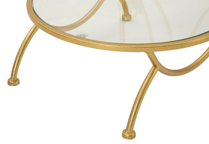 Gold Metall Beistelltisch 2 Ablagen Flowers Dekor
