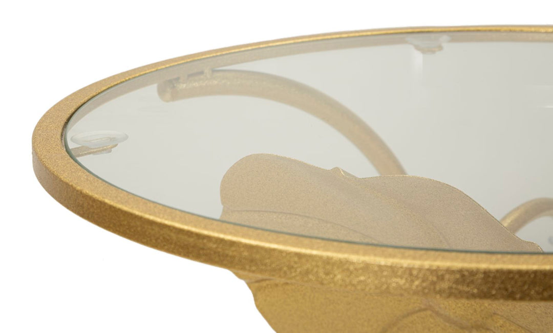 Gold Metall Beistelltisch 2 Ablagen Flowers Dekor