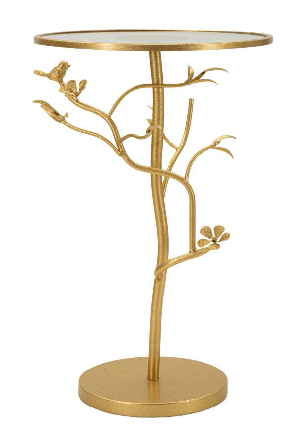 Runder Glas Beistelltisch Gold Baum Basis Birds Kollektion