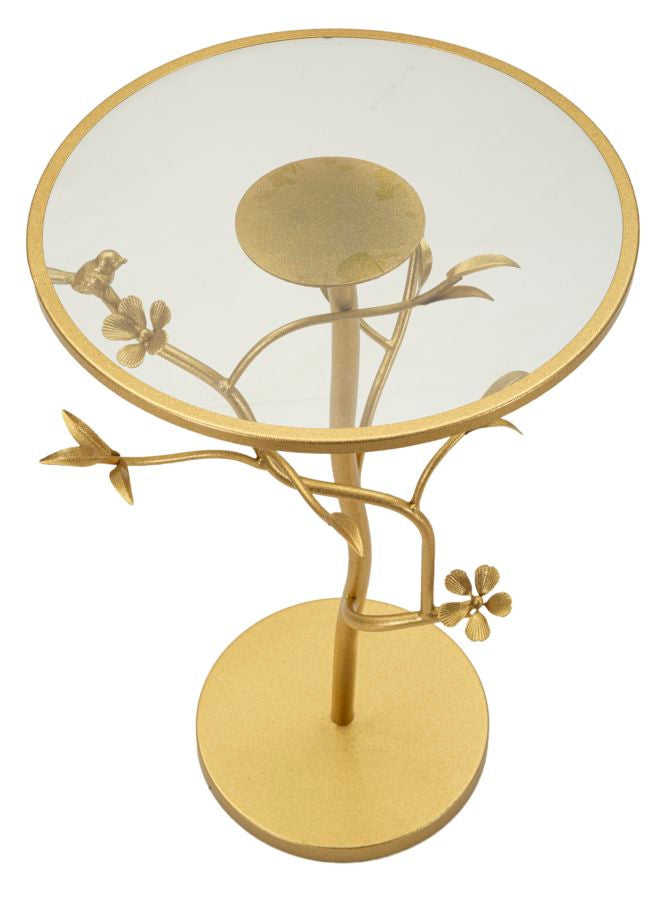 Runder Glas Beistelltisch Gold Baum Basis Birds Kollektion
