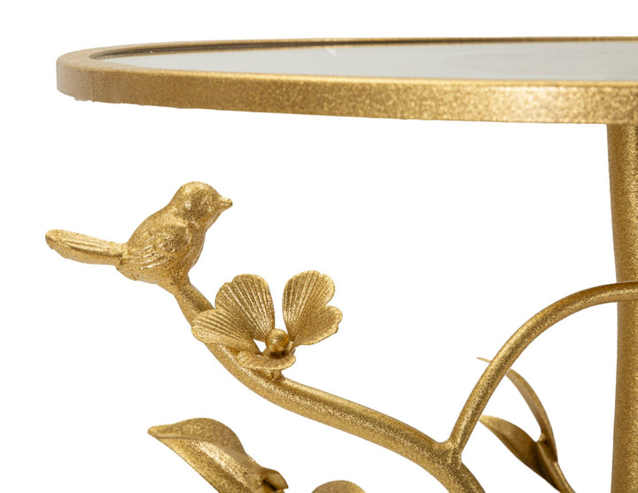 Runder Glas Beistelltisch Gold Baum Basis Birds Kollektion