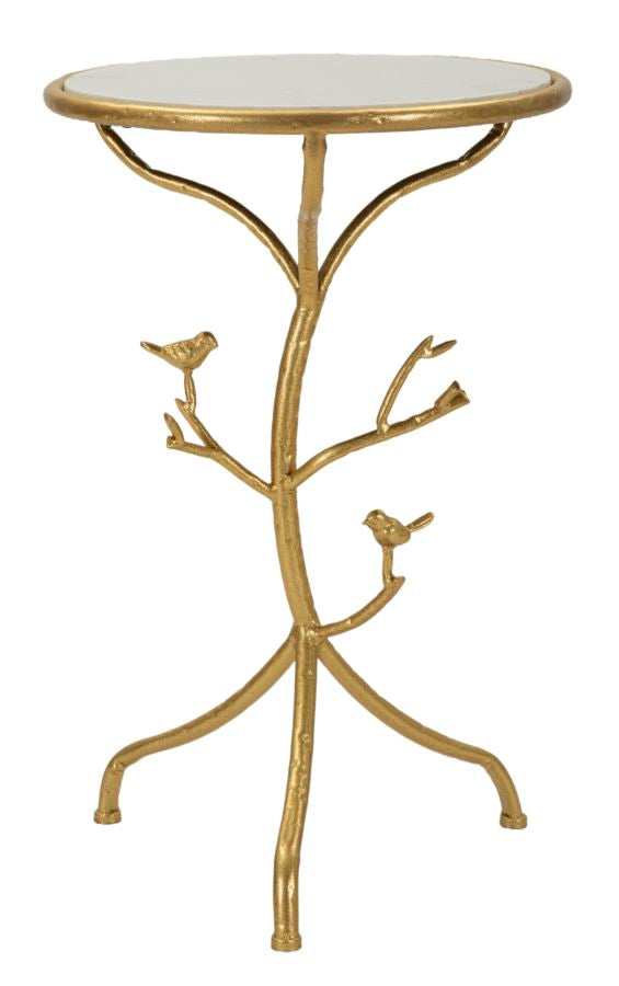 Runder Kunstmarmor Beistelltisch Gold Baum Basis Birds Modern