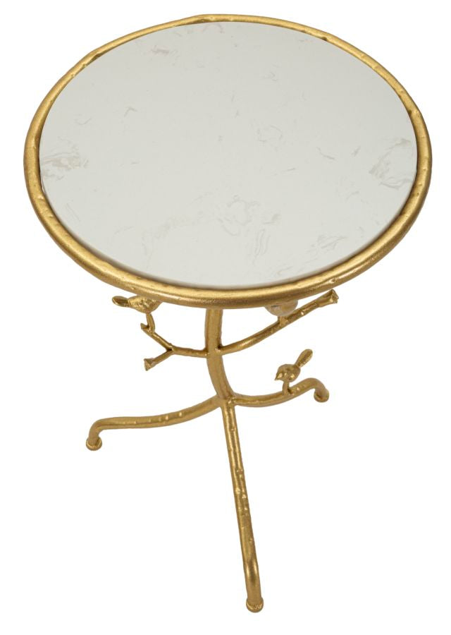 Runder Kunstmarmor Beistelltisch Gold Baum Basis Birds Modern