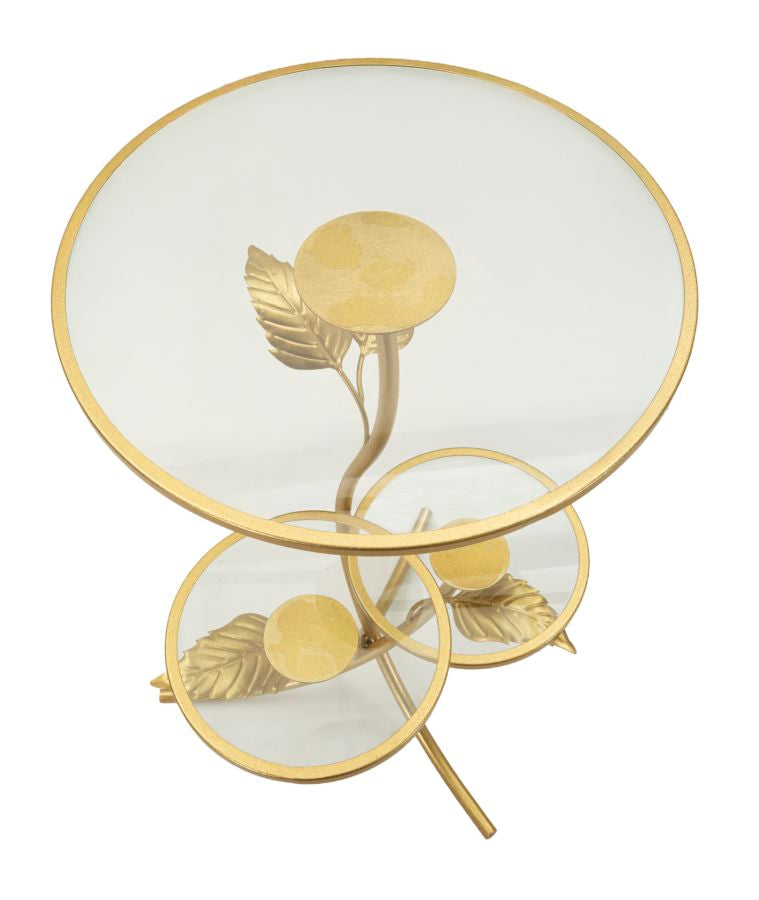 Gold Metall Beistelltisch 3 Ablagen Leaf Dekor