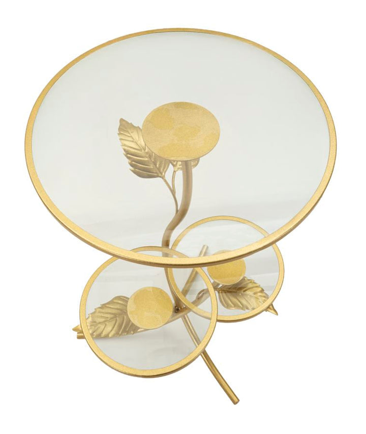 Gold Metall Beistelltisch 3 Ablagen Leaf Dekor