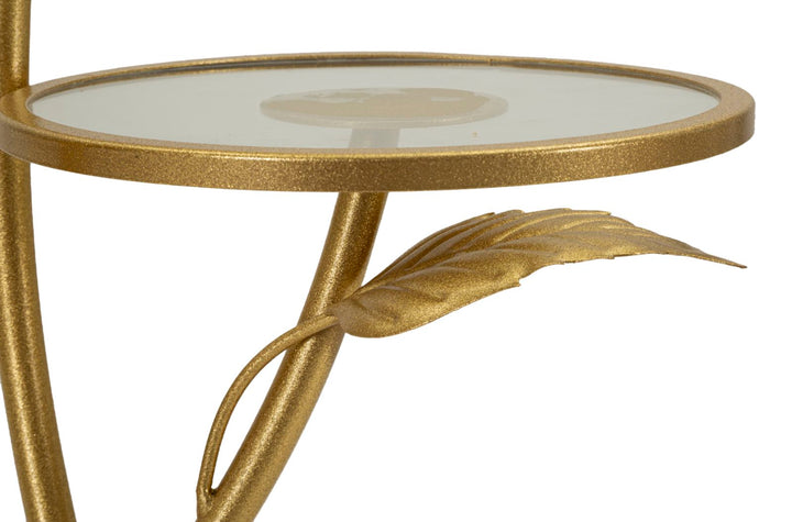Gold Metall Beistelltisch 3 Ablagen Leaf Dekor