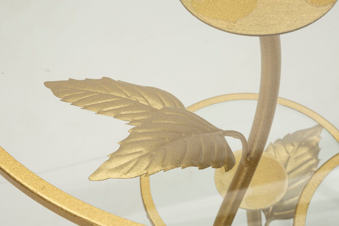 Gold Metall Beistelltisch 3 Ablagen Leaf Dekor