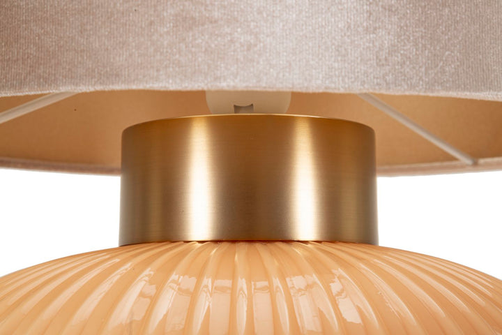 Rund Gold Beige Tischlampe Stoffschirm Perly Modern