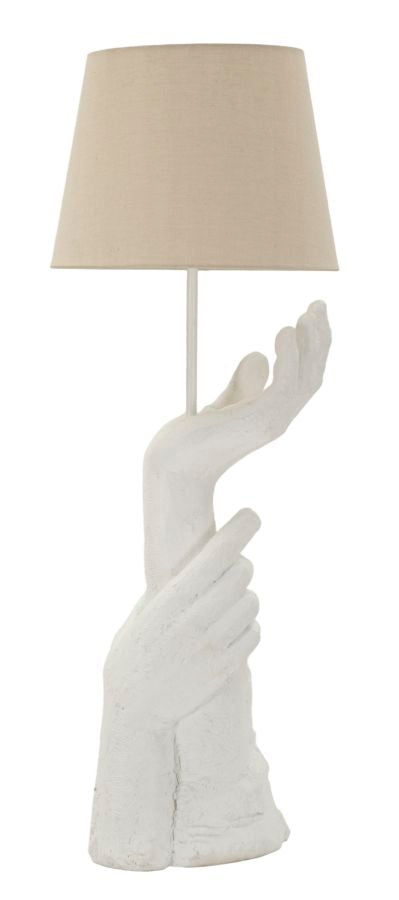 Weisse Skulptur Tischlampe Beiger Schirm Life Kollektion