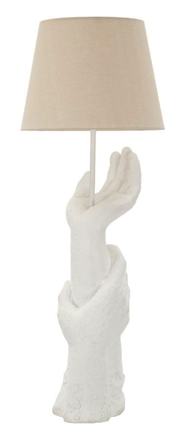 Weisse Skulptur Tischlampe Beiger Schirm Life Kollektion