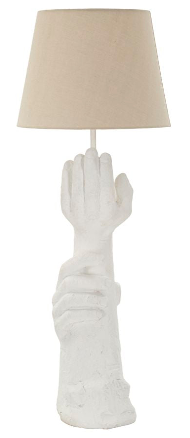 Weisse Skulptur Tischlampe Beiger Schirm Life Kollektion