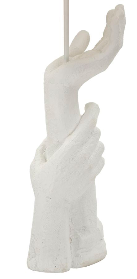 Weisse Skulptur Tischlampe Beiger Schirm Life Kollektion