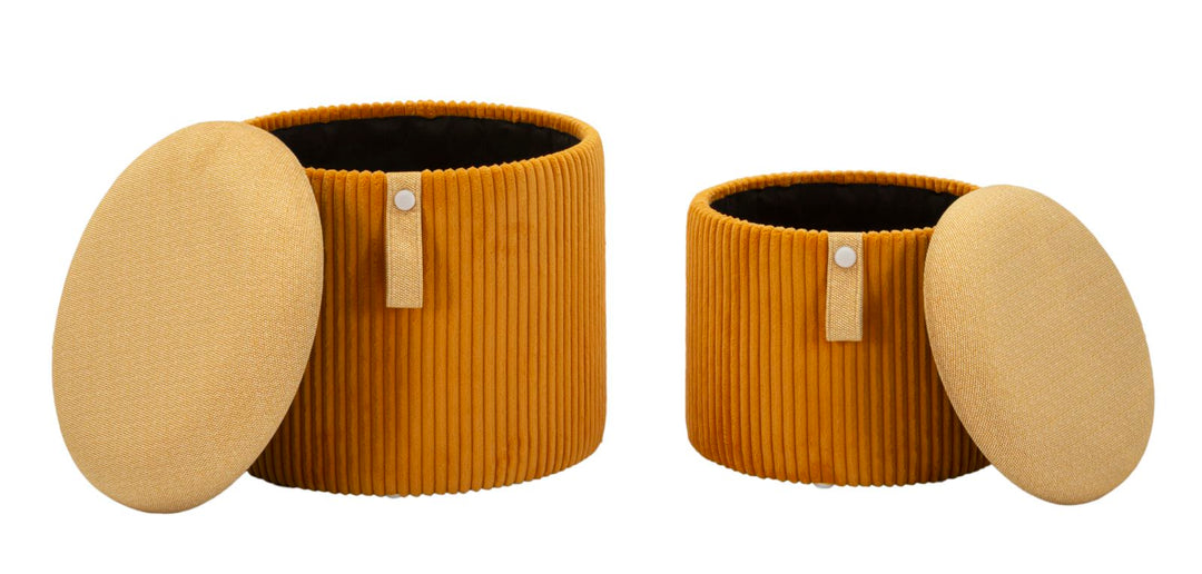 2er Set Senfgelb Samt Aufbewahrungs Poufs Bolzano Modern