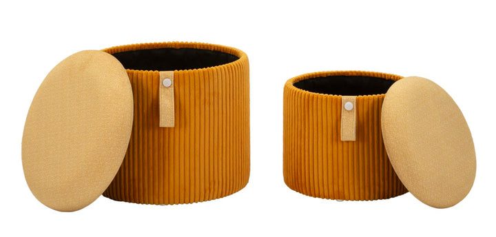2er Set Senfgelb Samt Aufbewahrungs Poufs Bolzano Modern