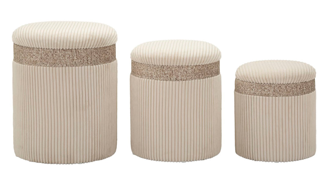 3er Set Creme Polster Aufbewahrungs Poufs Curtain Kollektion