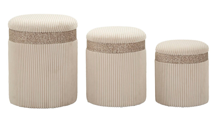 3er Set Creme Polster Aufbewahrungs Poufs Curtain Kollektion