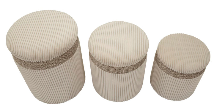 3er Set Creme Polster Aufbewahrungs Poufs Curtain Kollektion