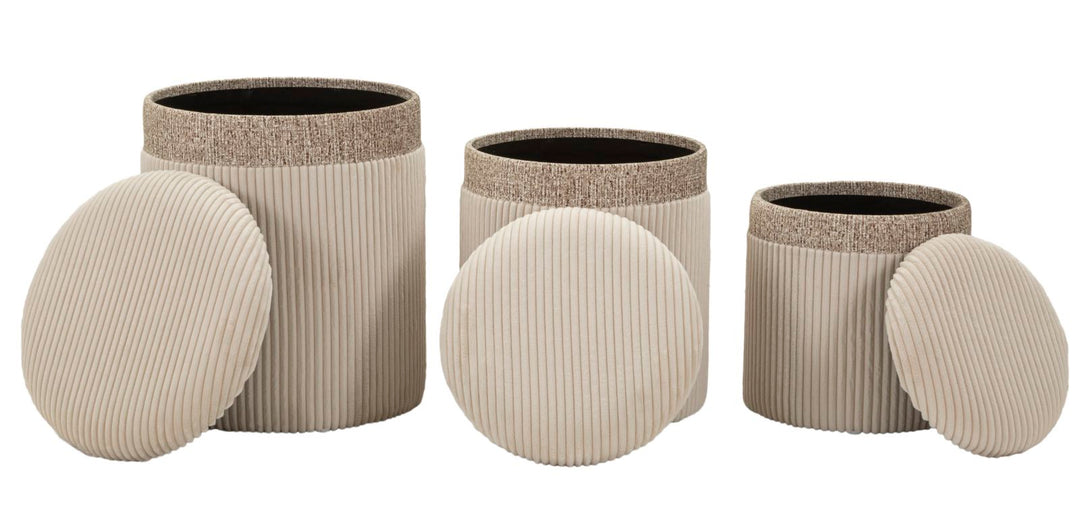 3er Set Creme Polster Aufbewahrungs Poufs Curtain Kollektion