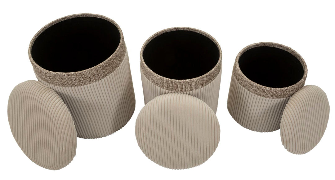 3er Set Creme Polster Aufbewahrungs Poufs Curtain Kollektion