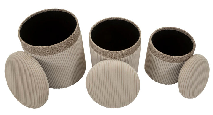 3er Set Creme Polster Aufbewahrungs Poufs Curtain Kollektion