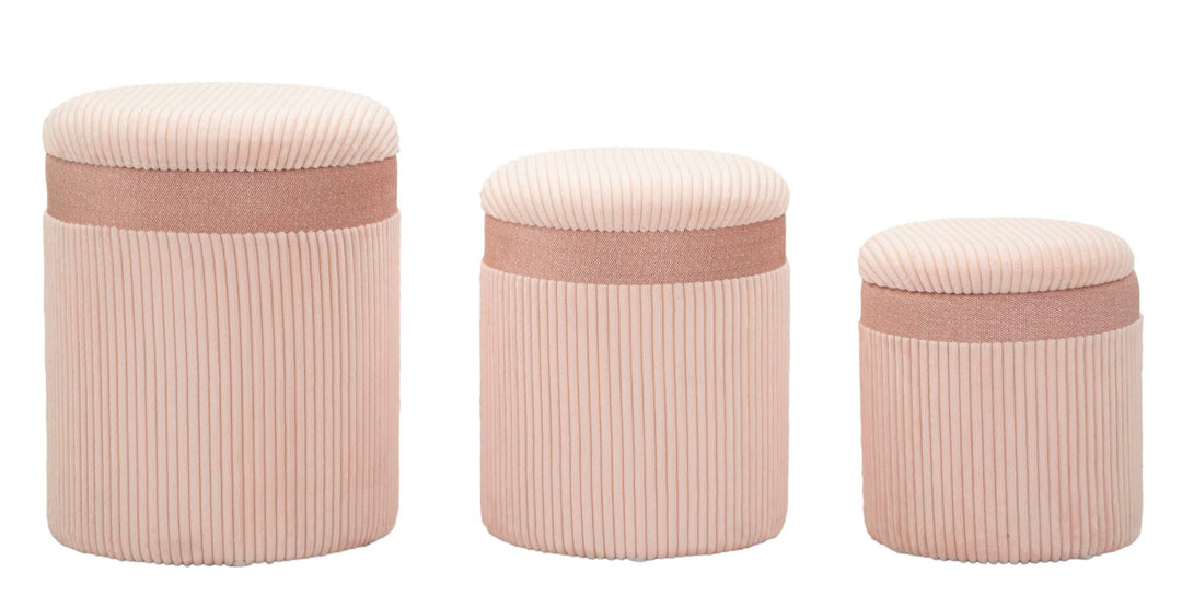 3er Set Rosa Polster Aufbewahrungs Poufs Curtain Box Kollektion