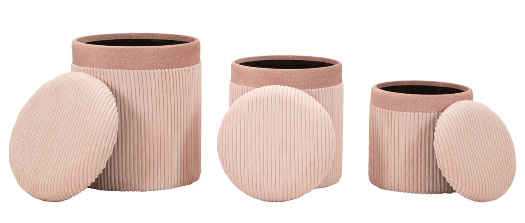 3er Set Rosa Polster Aufbewahrungs Poufs Curtain Box Kollektion
