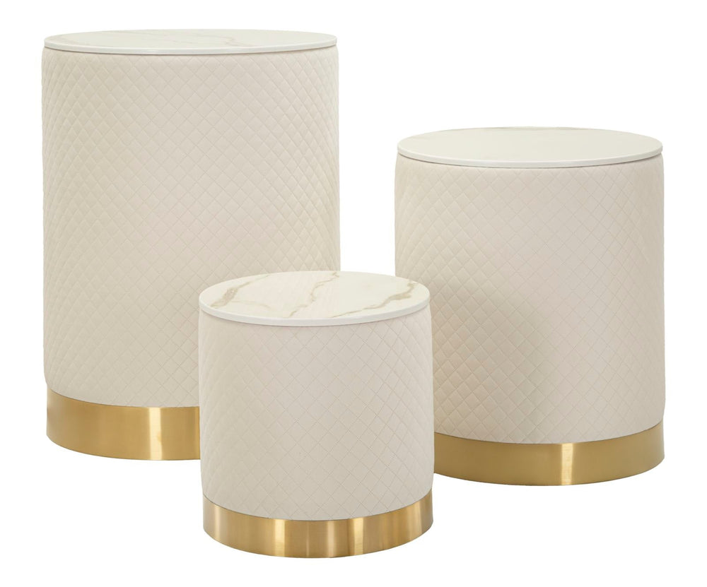 3er Set Polster Aufbewahrungs Poufs Display Shop Modern (Marmorplatte)