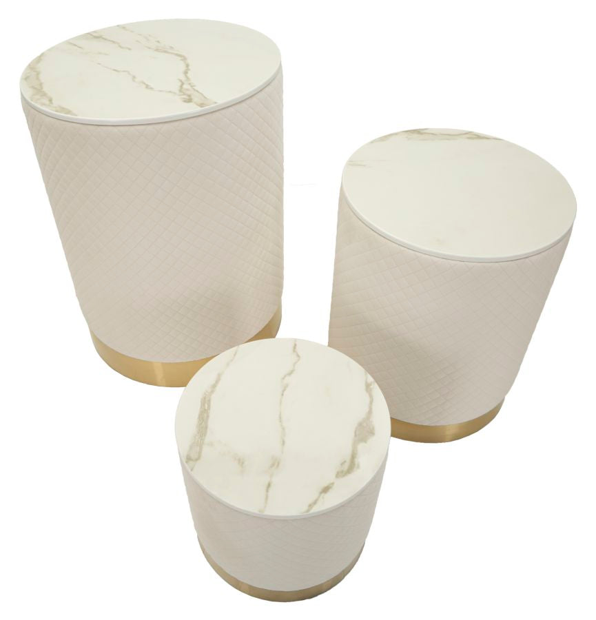 3er Set Polster Aufbewahrungs Poufs Display Shop Modern (Marmorplatte)