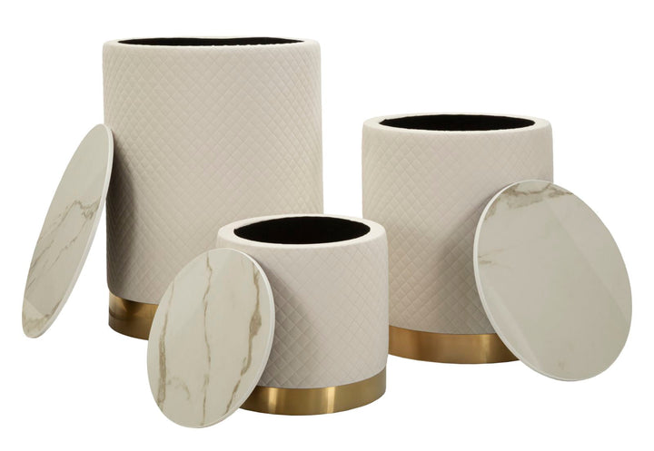 3er Set Polster Aufbewahrungs Poufs Display Shop Modern (Marmorplatte)