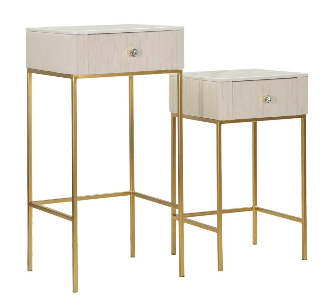 2er Set Quadratische Hochtische Goldbasis Wedding Kollektion (Marmorplatte)