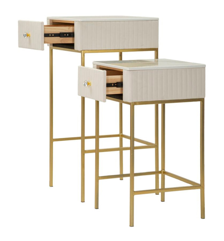 2er Set Quadratische Hochtische Goldbasis Wedding Kollektion (Marmorplatte)