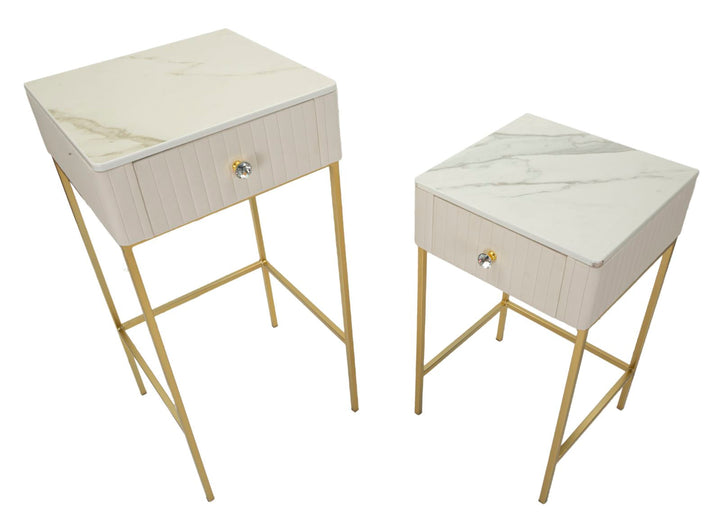 2er Set Quadratische Hochtische Goldbasis Wedding Kollektion (Marmorplatte)