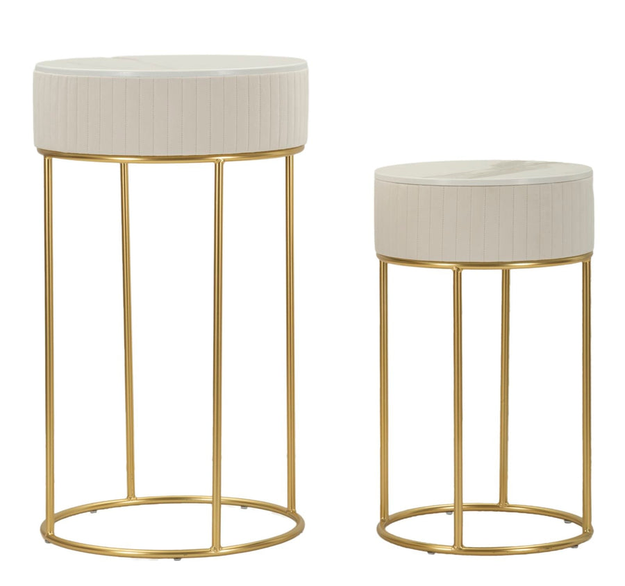 2er Set Runde Hochtische Goldbasis Wedding Kollektion (Marmorplatte)