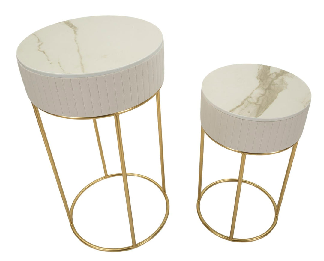 2er Set Runde Hochtische Goldbasis Wedding Kollektion (Marmorplatte)