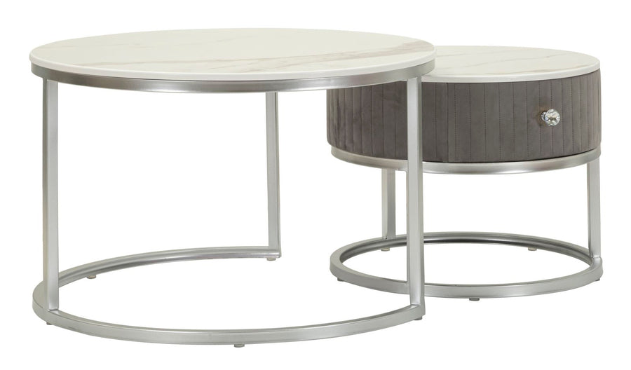 2er Set Runde Couchtische Graue Platten Greys Kollektion (Marmorplatte)
