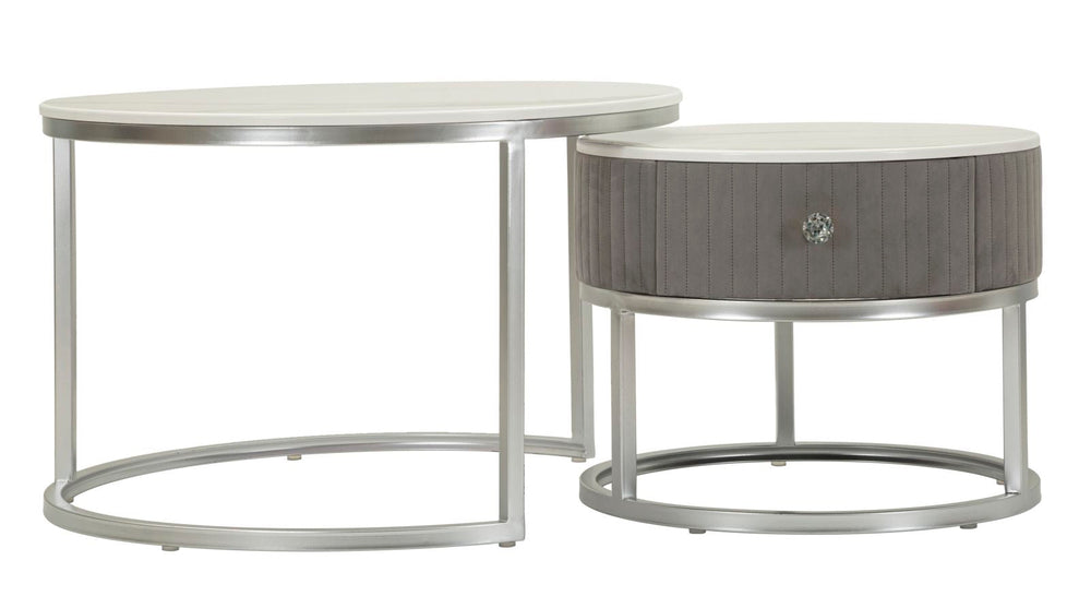 2er Set Runde Couchtische Graue Platten Greys Kollektion (Marmorplatte)