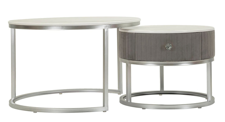 2er Set Runde Couchtische Graue Platten Greys Kollektion (Marmorplatte)