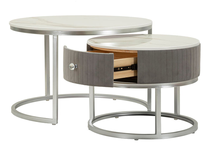 2er Set Runde Couchtische Graue Platten Greys Kollektion (Marmorplatte)