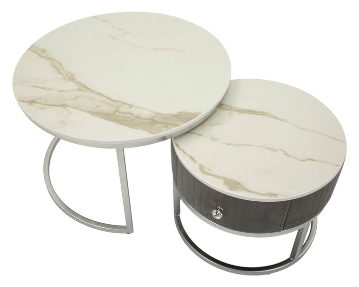 2er Set Runde Couchtische Graue Platten Greys Kollektion (Marmorplatte)