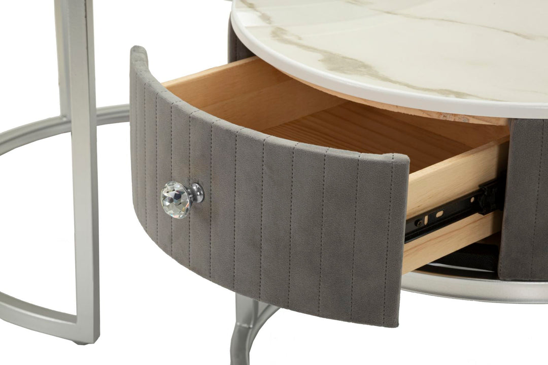 2er Set Runde Couchtische Graue Platten Greys Kollektion (Marmorplatte)