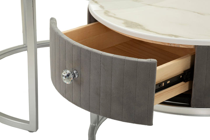 2er Set Runde Couchtische Graue Platten Greys Kollektion (Marmorplatte)