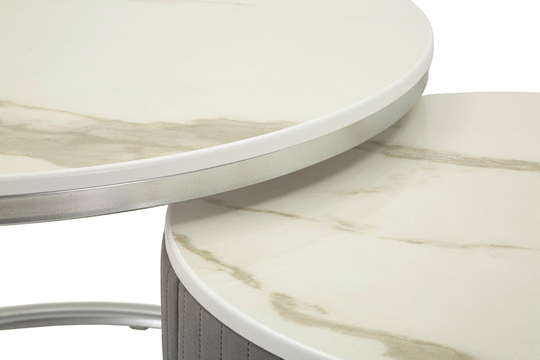2er Set Runde Couchtische Graue Platten Greys Kollektion (Marmorplatte)