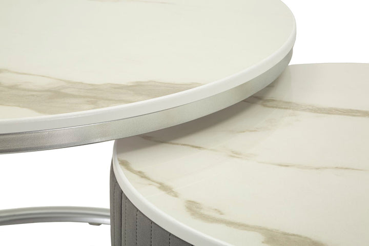 2er Set Runde Couchtische Graue Platten Greys Kollektion (Marmorplatte)