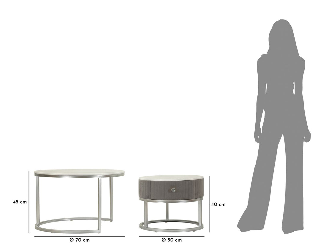 2er Set Runde Couchtische Graue Platten Greys Kollektion (Marmorplatte)