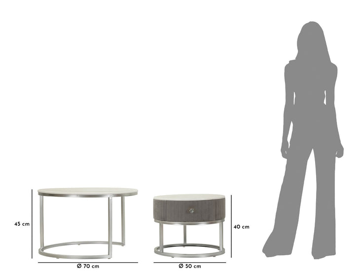 2er Set Runde Couchtische Graue Platten Greys Kollektion (Marmorplatte)