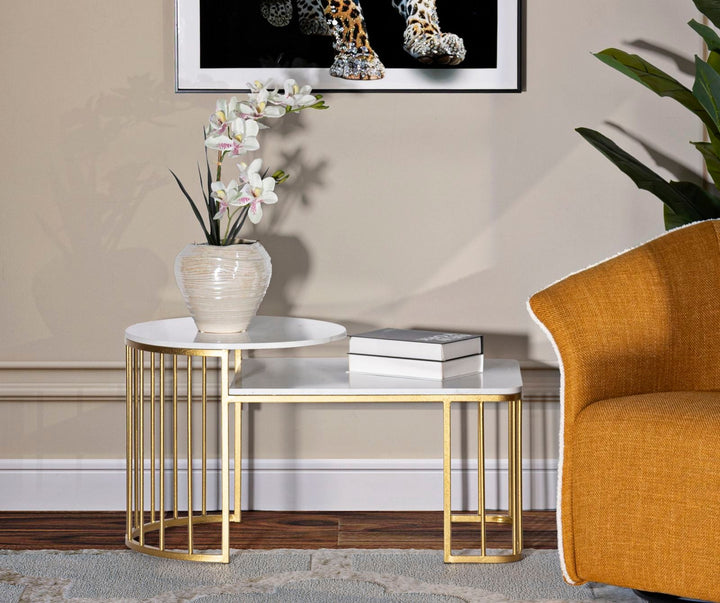 Rechteck Kunstmarmor Couchtisch Goldbasis Ankara Kollektion