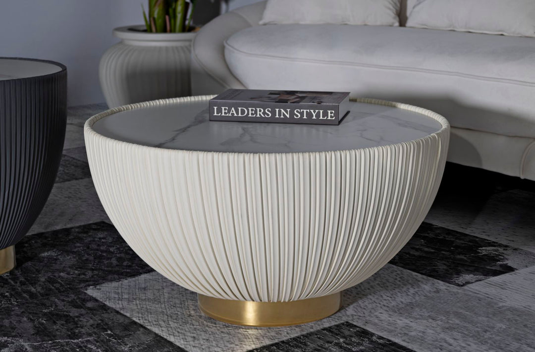 Beige Runder Couchtisch Goldbasis Elge Modernes Design (Marmorplatte)